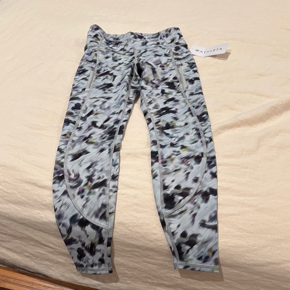 Athleta Abstract Patterned Leggings - Black and Gray